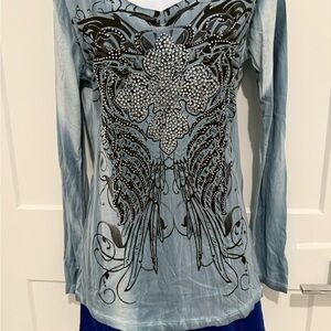 Embellished Blue Long Sleeve Top